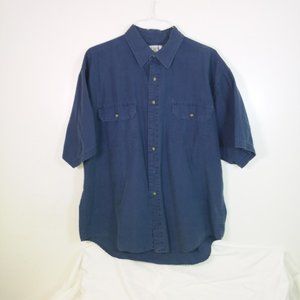 Mens Vintage Camp Shirt Large Denim Blue Jean Button Down Oxford Cloth Cotton